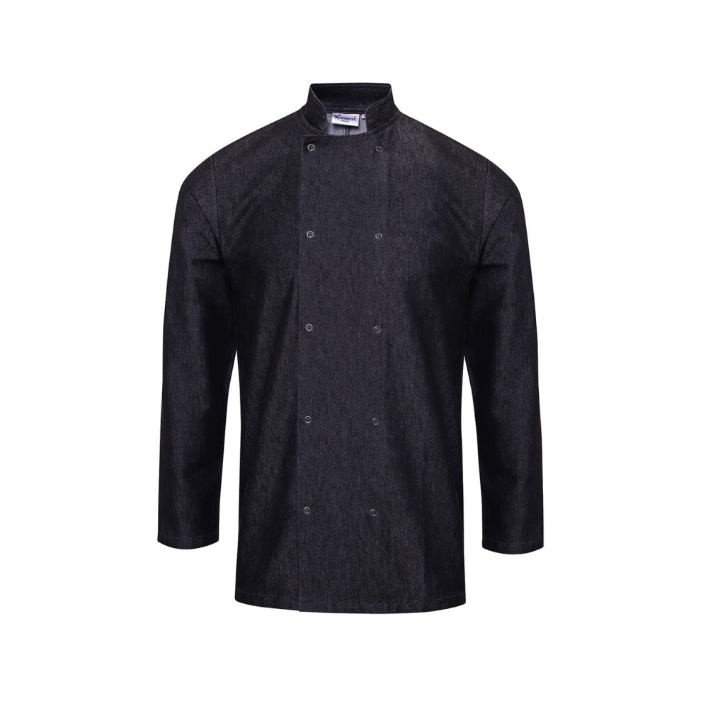 Premier Unisex Black (S, Denim) Adult Wrap Over Long-Sleeved Chef Jacket
