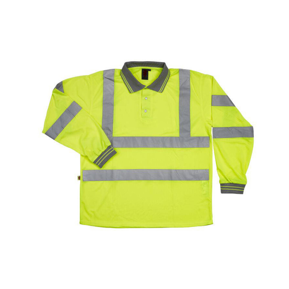 (3XL, Yellow) Warrior Unisex Adult Hi-Vis Long-Sleeved Polo Shirt