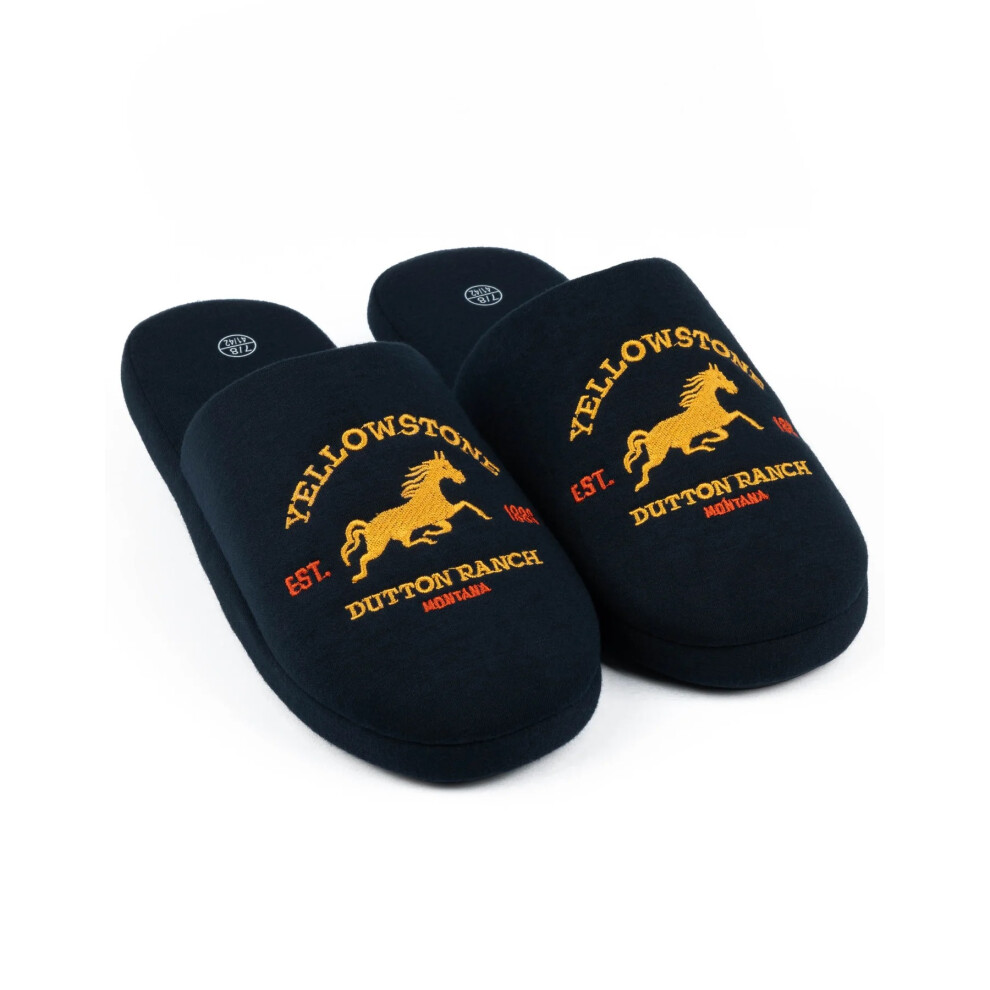 (9 UK-10 UK, Navy) Yellowstone Mens Logo Slippers