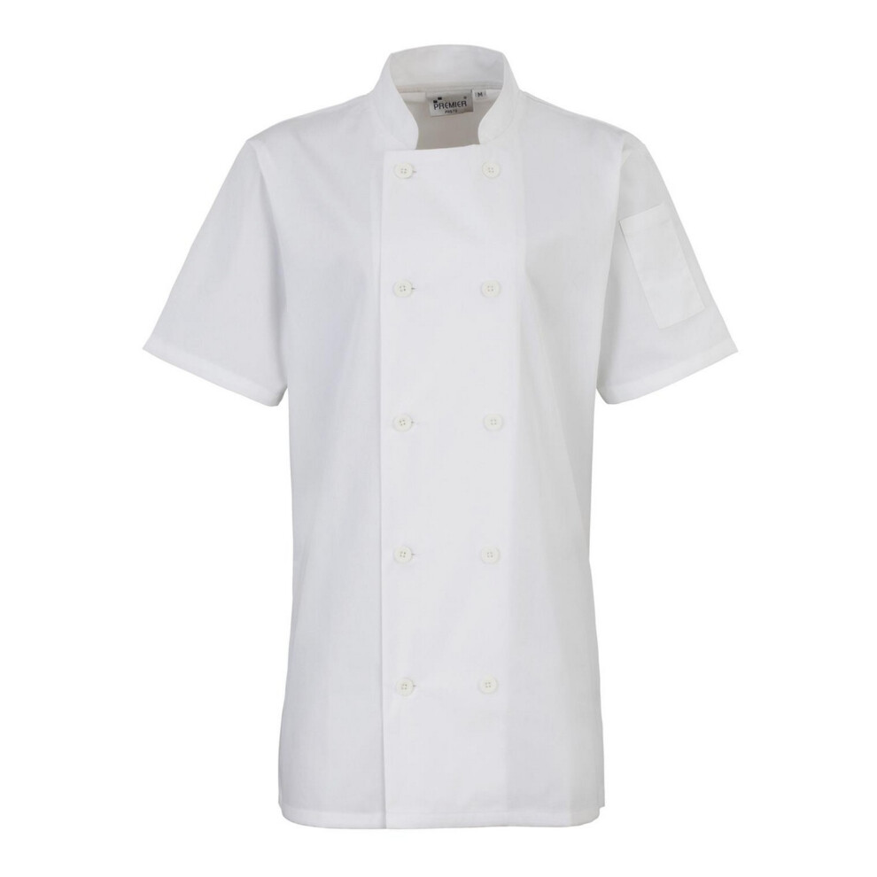 (S, White) Premier Womens/Ladies Short-Sleeved Chef Jacket