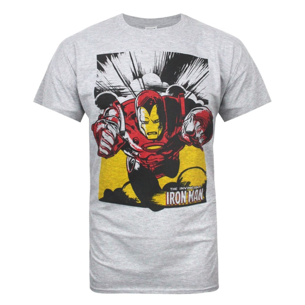 (XXL, Grey Marl/Red/Yellow) Iron Man Mens T-Shirt