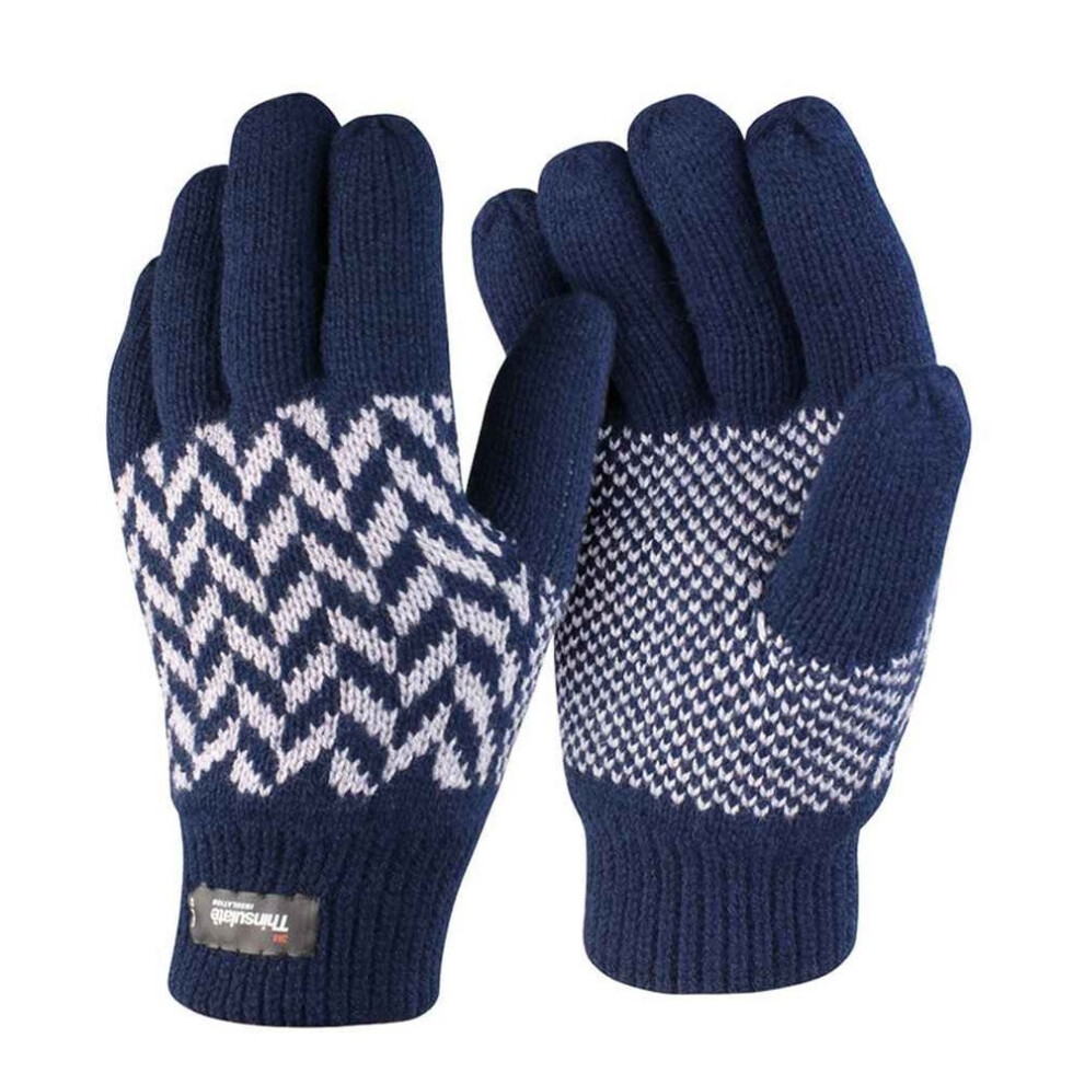 (L-XL, Navy/Grey) Result Winter Essentials Unisex Adult Thinsulate Patterned Gloves