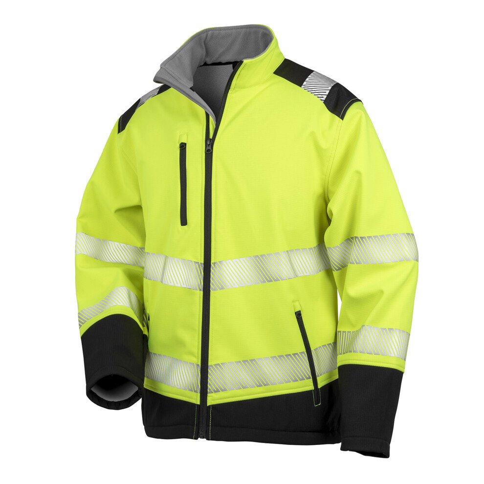 (S, Fluorescent Yellow/Black) SAFE-GUARD by Result Unisex Adult Hi-Vis Ripstop Printable Safety Soft Shell Jacket