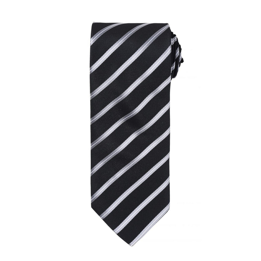 (One Size, Black/Silver) Premier Mens Stripe Tie