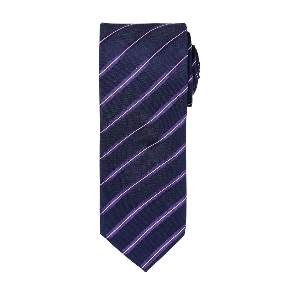 (One Size, Navy/Purple) Premier Mens Stripe Tie