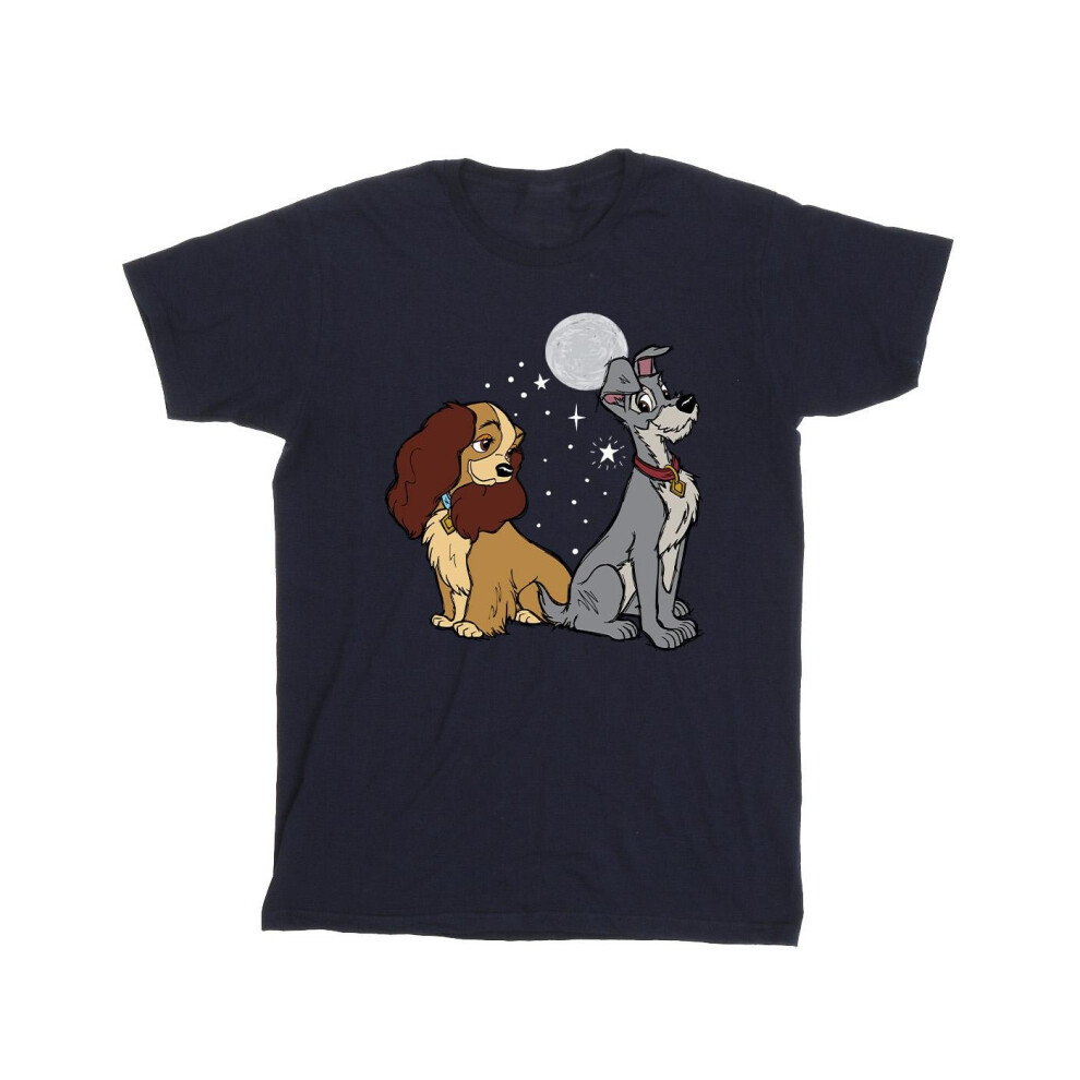 (XXL, Navy Blue) Disney Mens Lady And The Tramp Moon T-Shirt