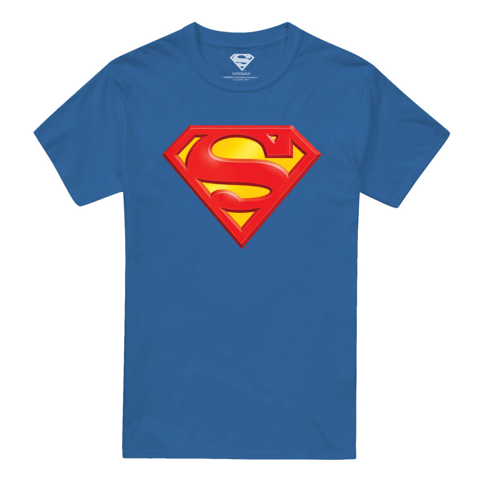 (L, Royal Blue) Superman Mens Embossed Logo T-Shirt