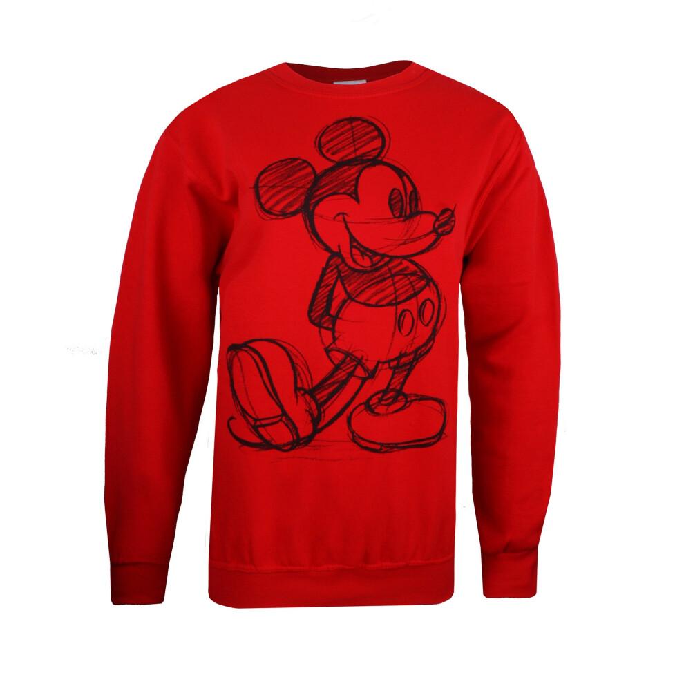 (S, Red) Disney Womens/Ladies Mickey Mouse Sketch Crew Neck Sweatshirt