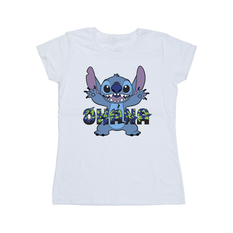 Lilo And Stitch Ohana Blue Glitch Cotton T-Shirt