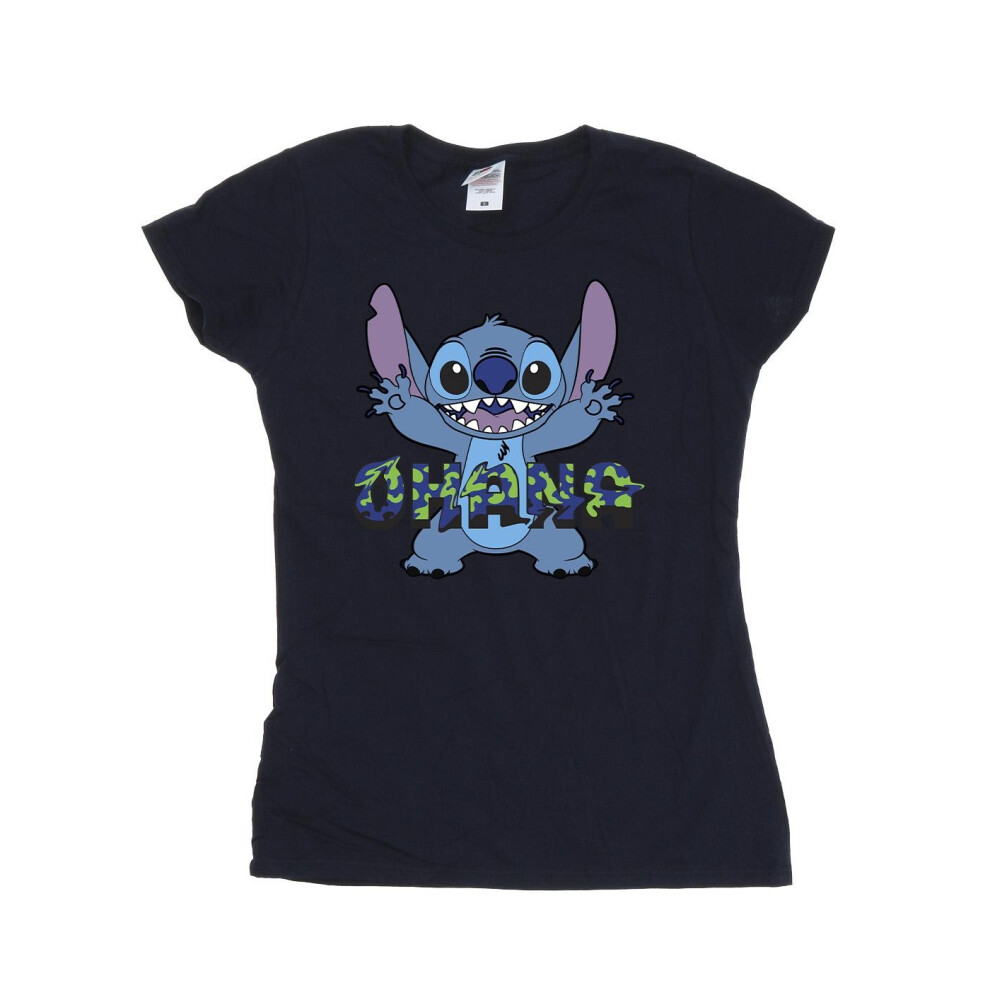 Lilo And Stitch Ohana Blue Glitch Cotton T-Shirt