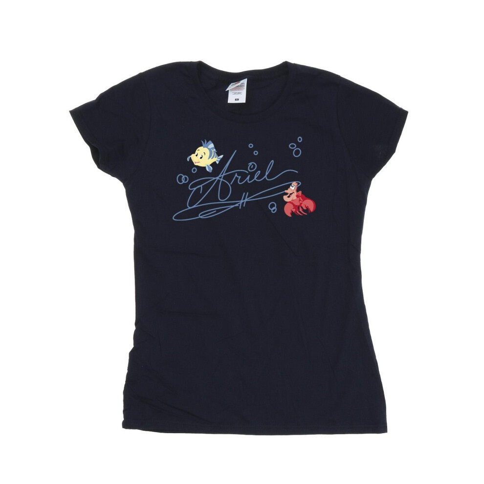 (L, Navy Blue) Disney Womens/Ladies The Little Mermaid Ariel Cotton T-Shirt