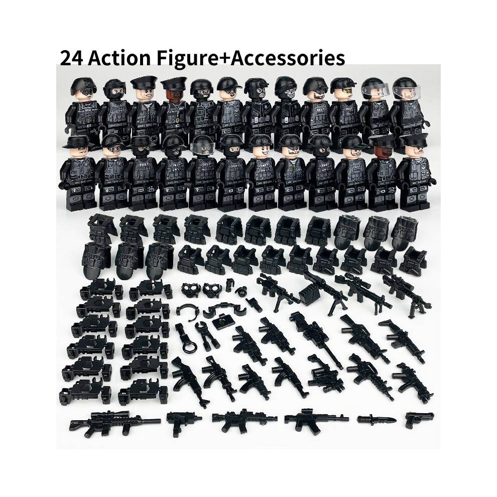 (Style B) Military Soldiers Black Swat Jeeps Minifigures Assembling Toy Set Building Block