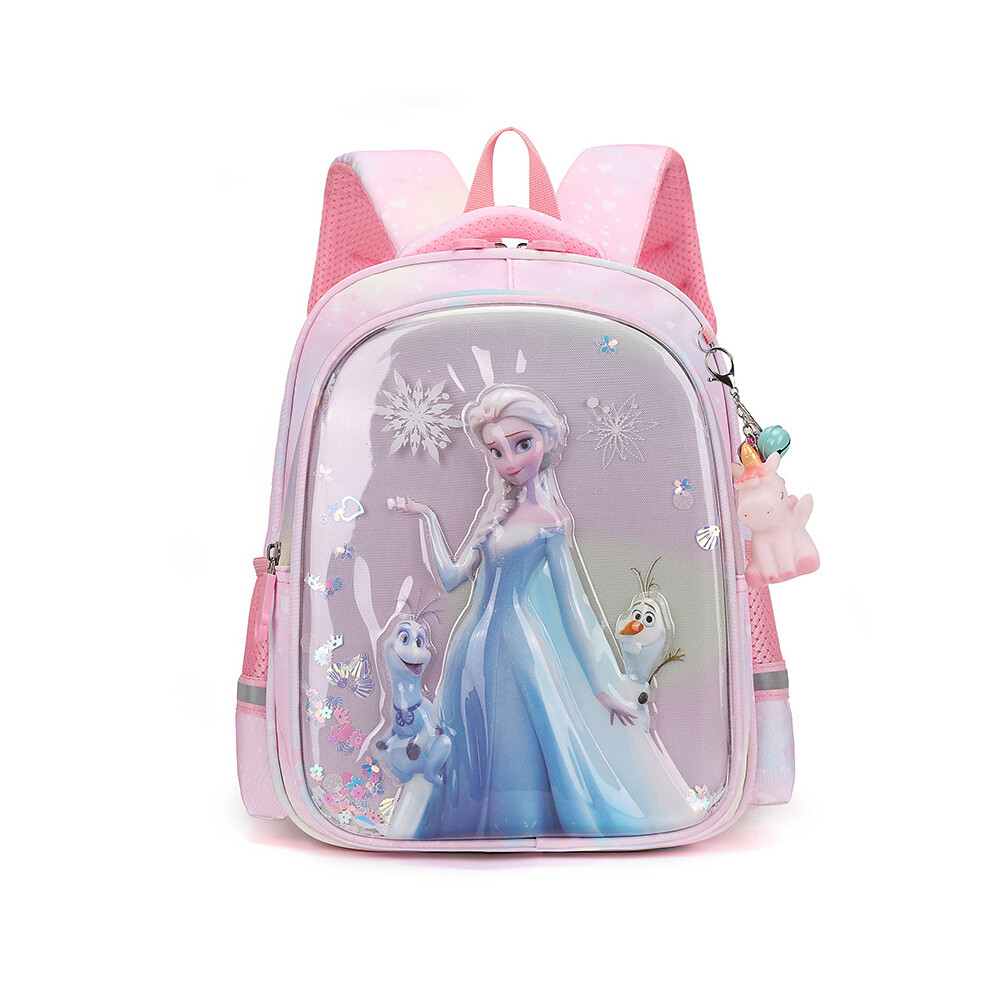 (Pink Elsa) Trendy Cartoon Print Kids Backpack With Comfortable Curved Straps And Fun Pattern