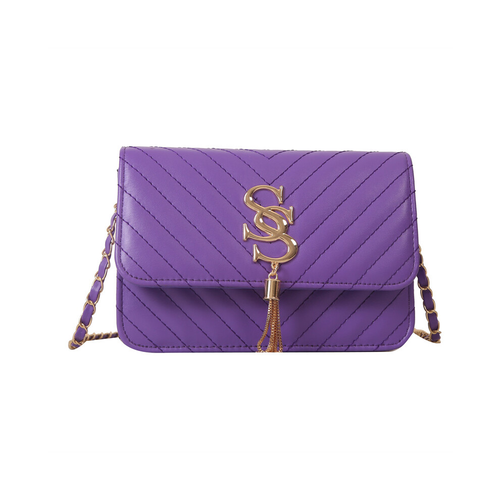 (Purple) Modern Quilted Pu Leather Small Crossbody Bag With Magnetic Snap And Tassel Detail