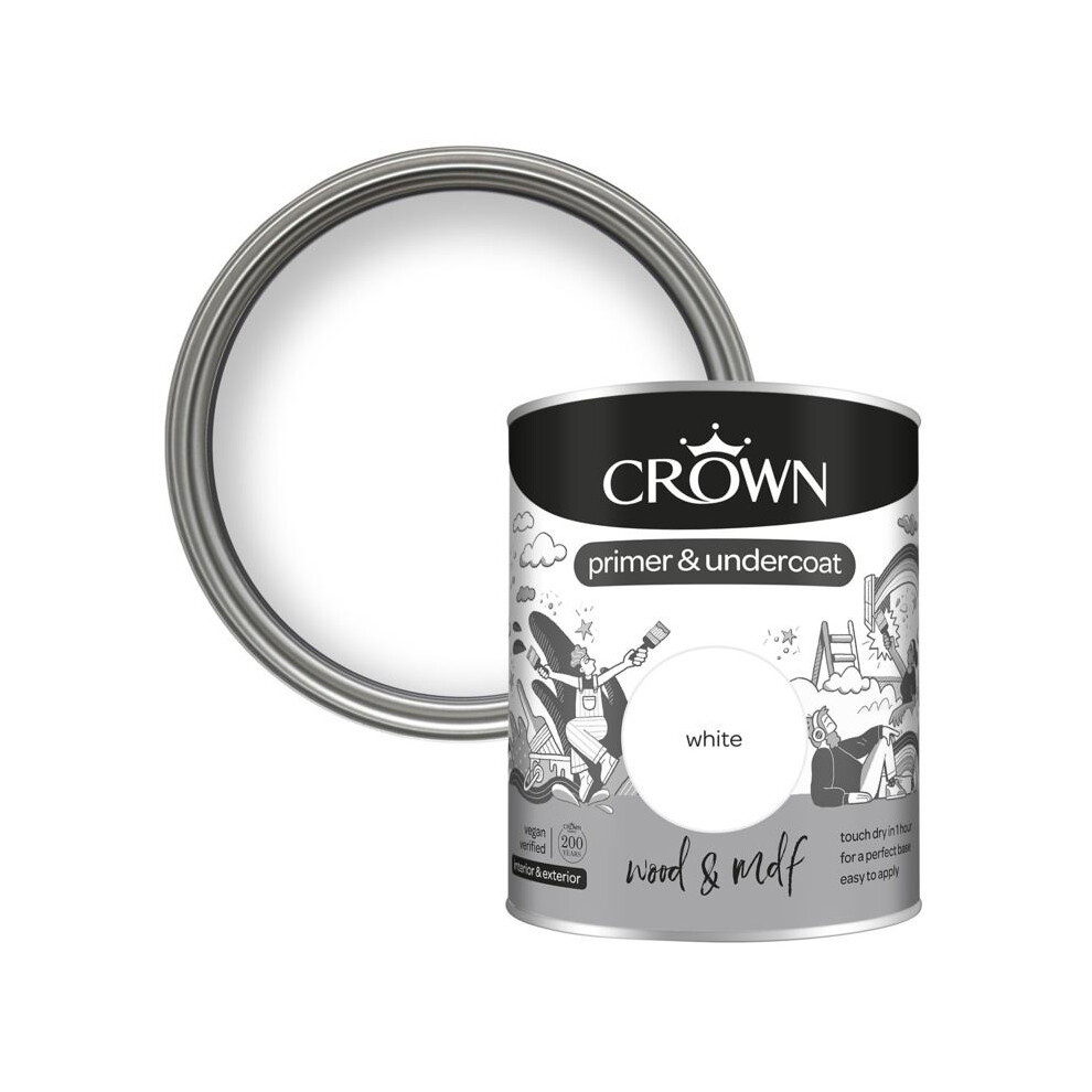 Crown - Wood & MDF Primer & Undercoat - 750ml White
