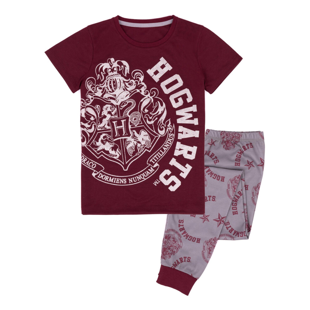 (11-12 Years, Red/Grey) Harry Potter Girls Crest Glitter Pyjama Set