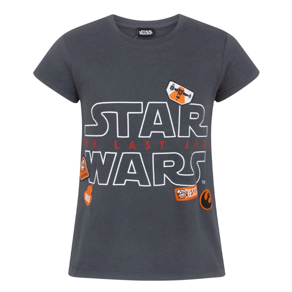 (11-12 Years, Grey) Star Wars: The Last Jedi Girls Badge T-Shirt