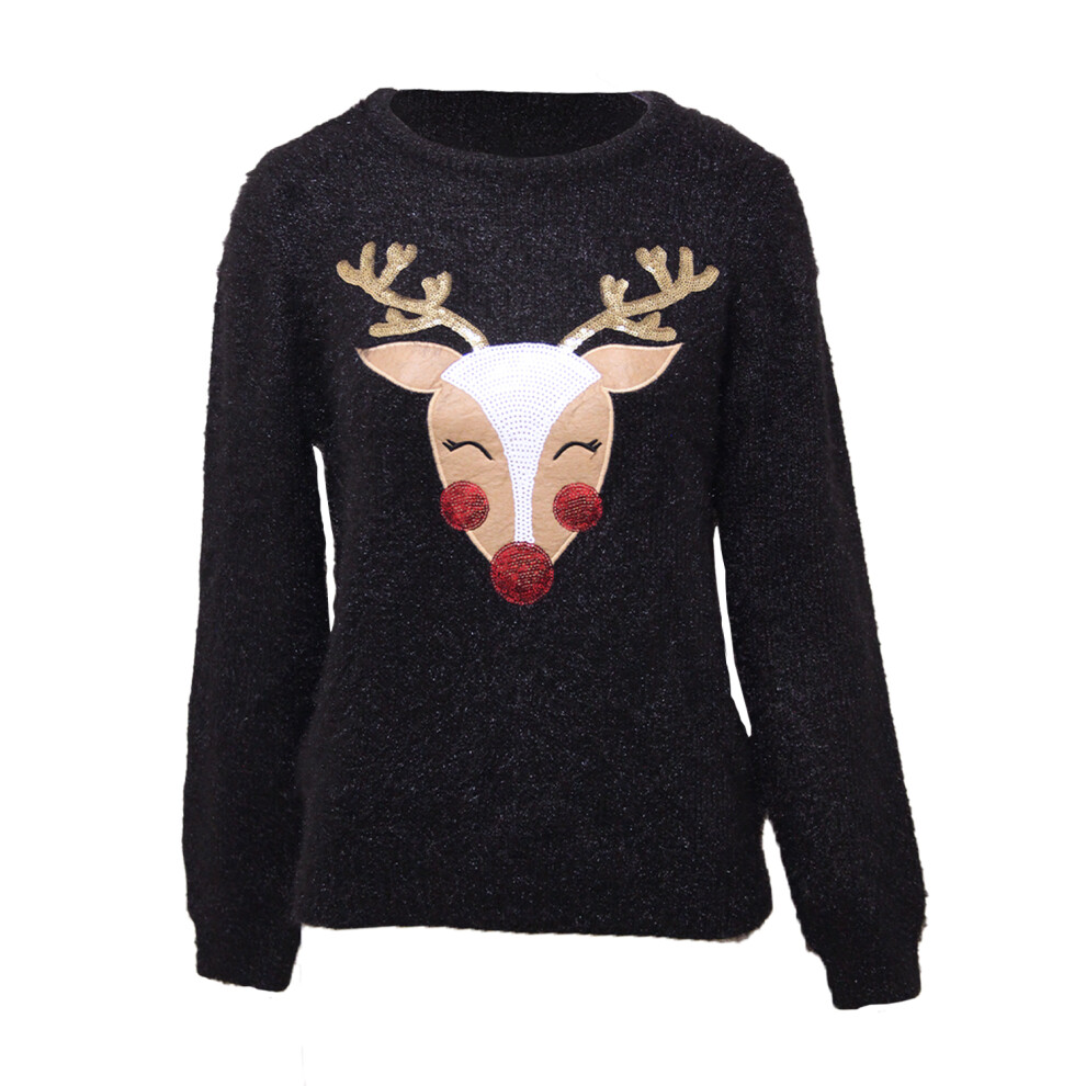 Brave Soul Womens Have A Merry Christmas Reindeer Jumper Black