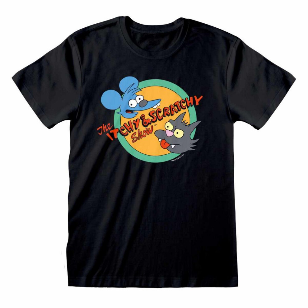 (XL, Black) The Simpsons Unisex Adult Itchy And Scratchy Show T-Shirt