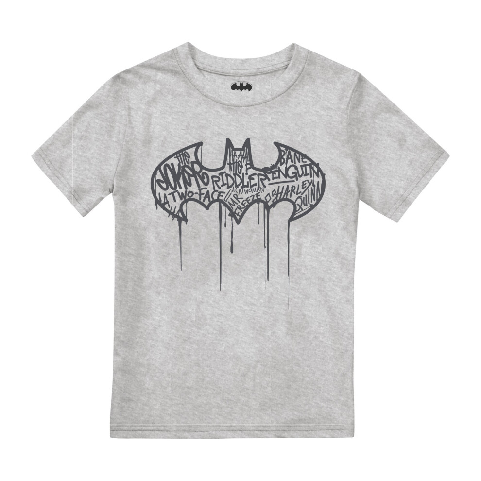 (9-10 Years, Heather Grey) Batman Boys Logo Graffiti T-Shirt