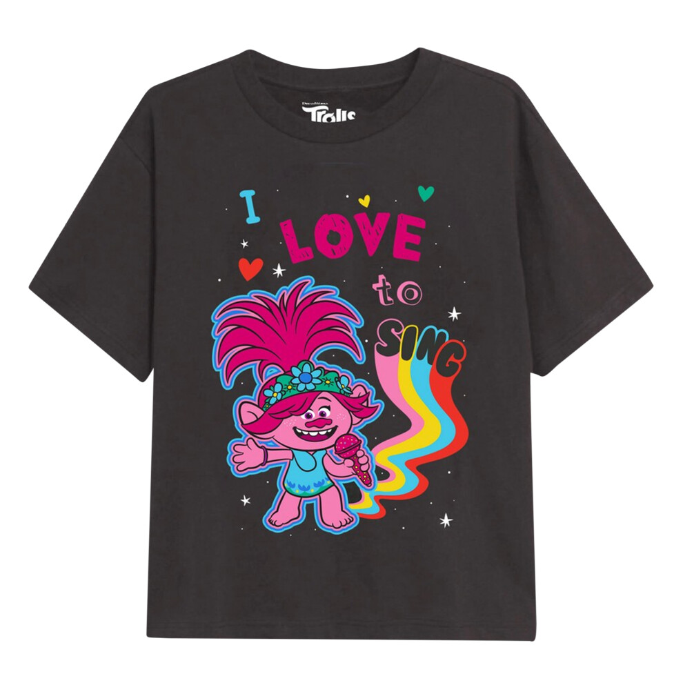 (5-6 Years, Charcoal) Trolls Girls I Love To Sing T-Shirt