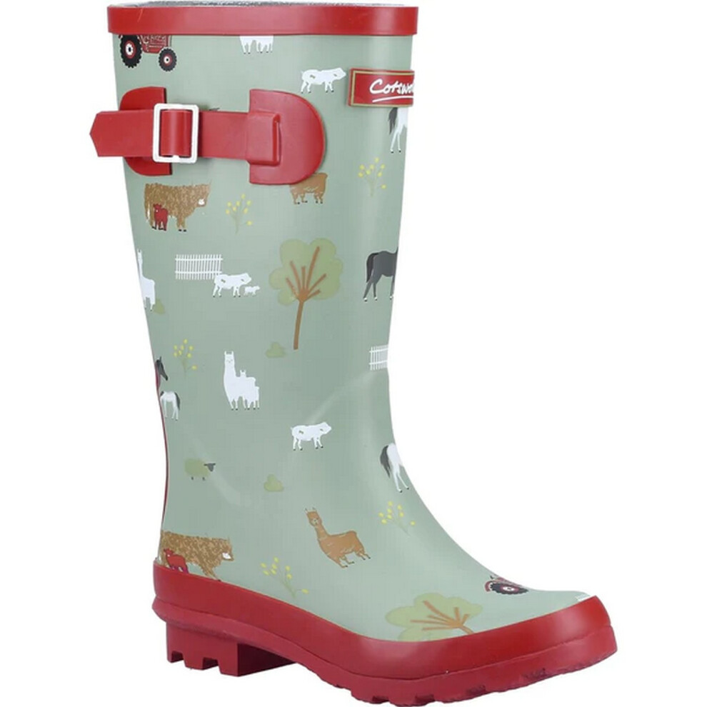 (1 UK, Khaki Green/Red) Cotswold Childrens/Kids Farmyard Wellington Boots