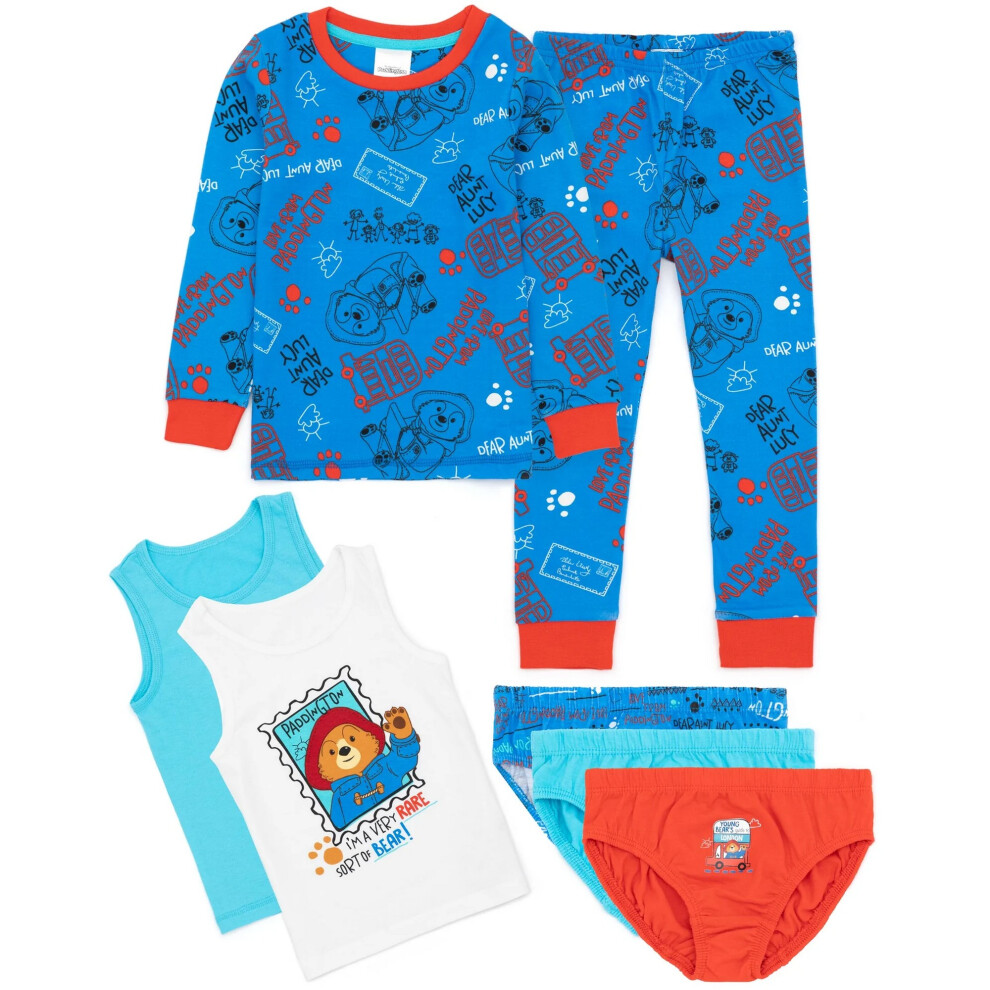 (4-5 Years, Blue/Red) Paddington Bear Childrens/Kids Pyjama Set