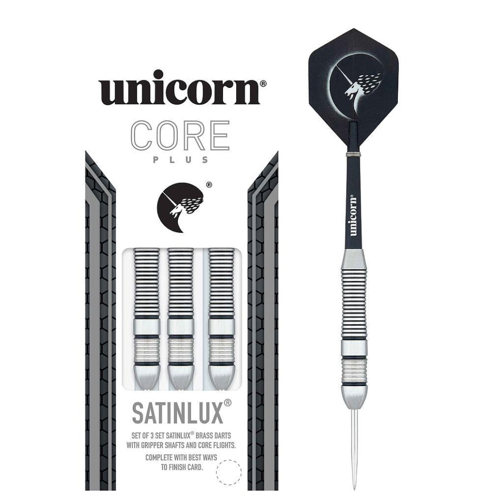 (24g, Silver/Black) Unicorn Core Plus Satinlux Darts (Pack of 3)