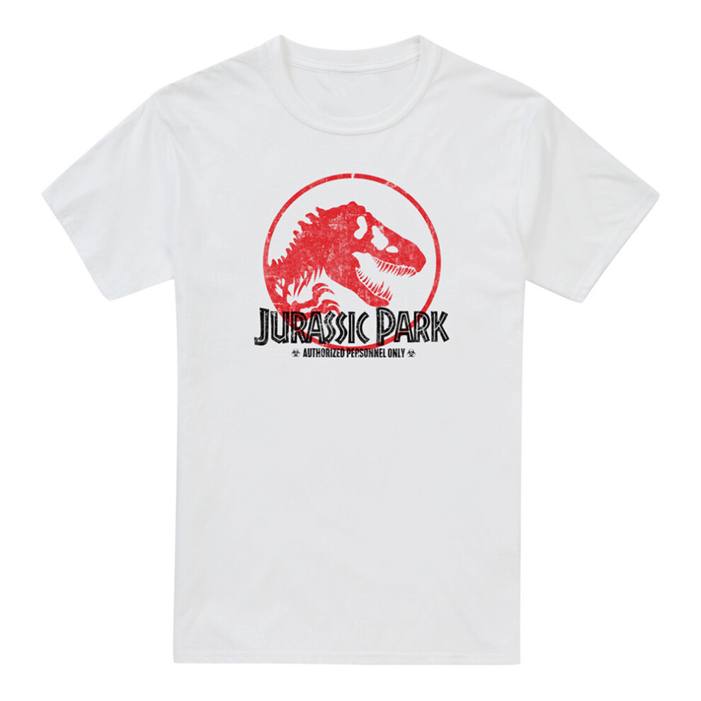 (M, White) Jurassic Park Mens Vintage T-Shirt