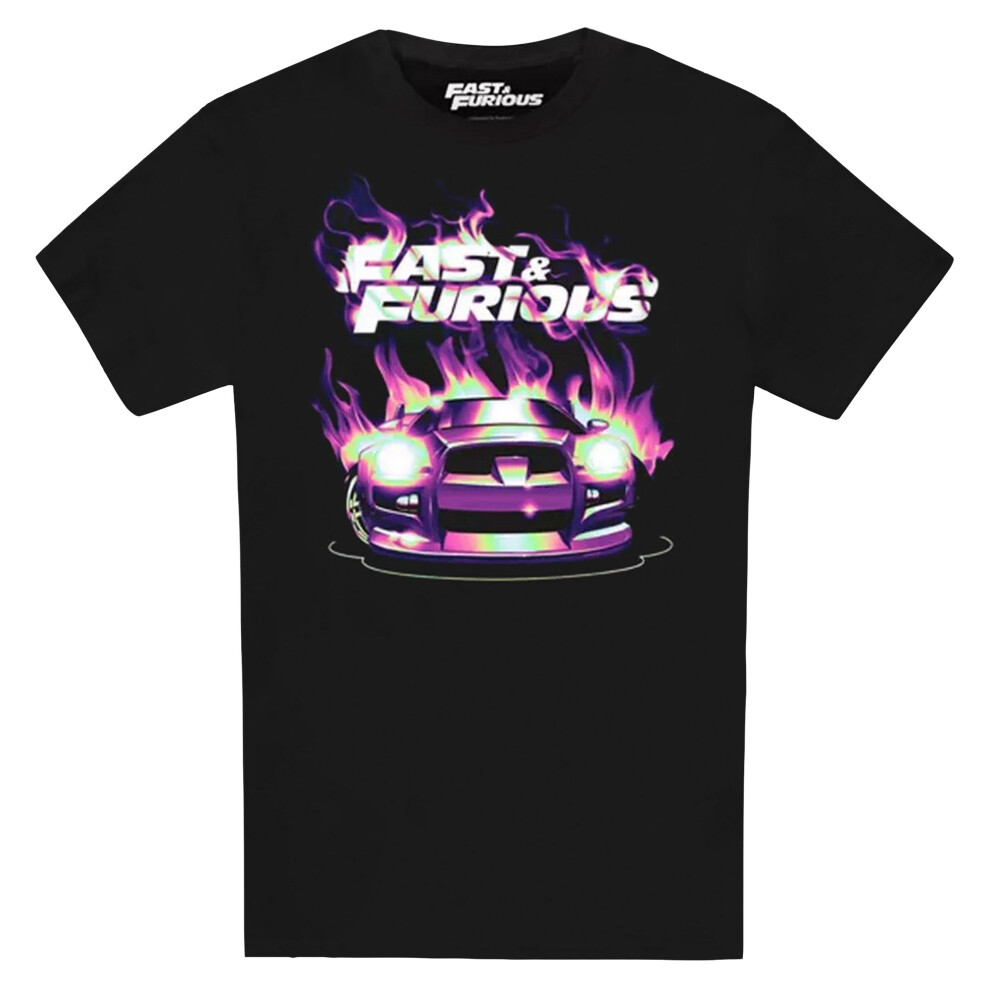 (L, Black) Fast & Furious Mens Flames T-Shirt