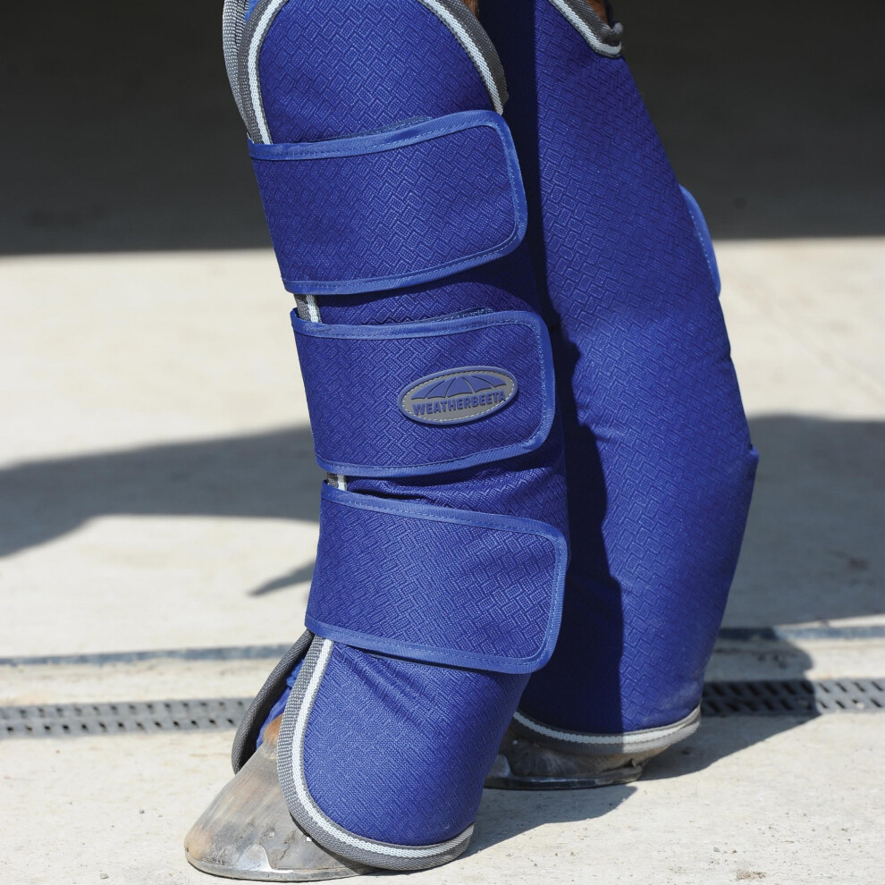 (Pony, Dark Blue/Grey/White) Weatherbeeta Long Wide Tab Horse Travel Boots