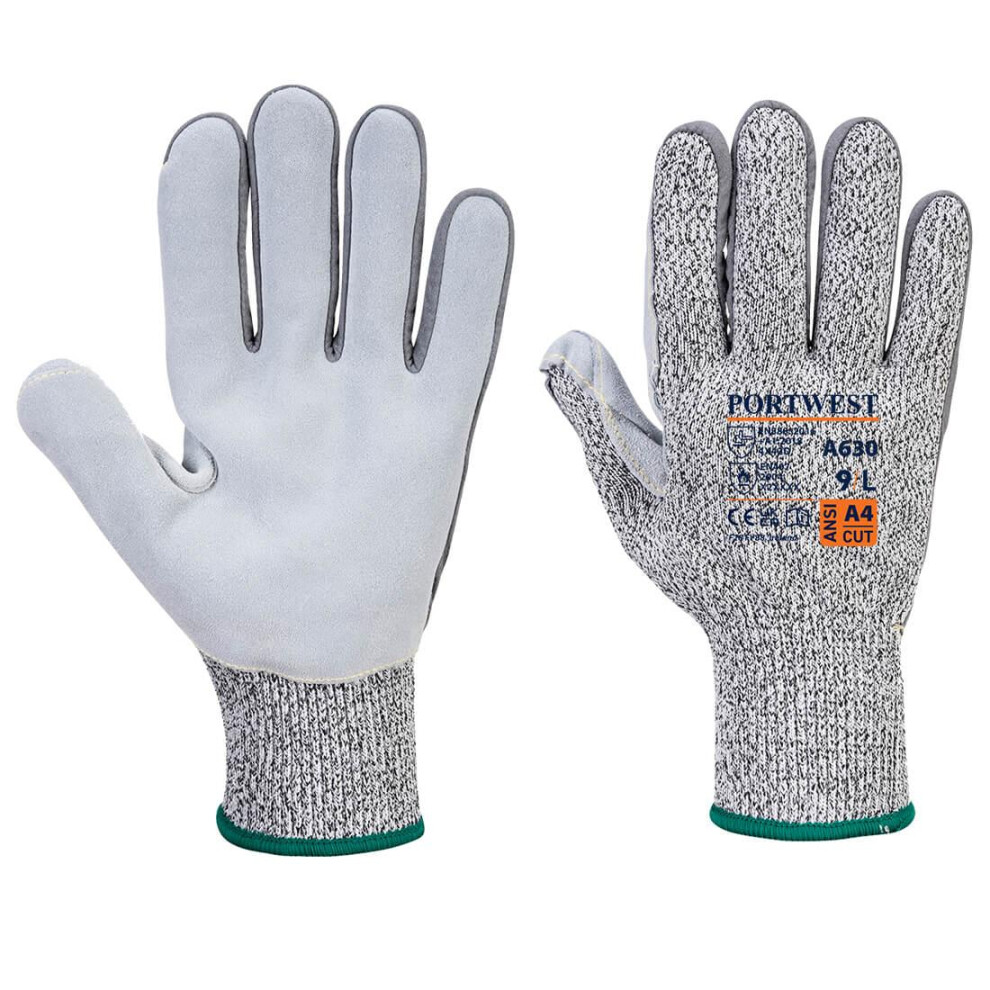 (9, Grey) Portwest Unisex Adult A630 Razor Leather Grip Gloves