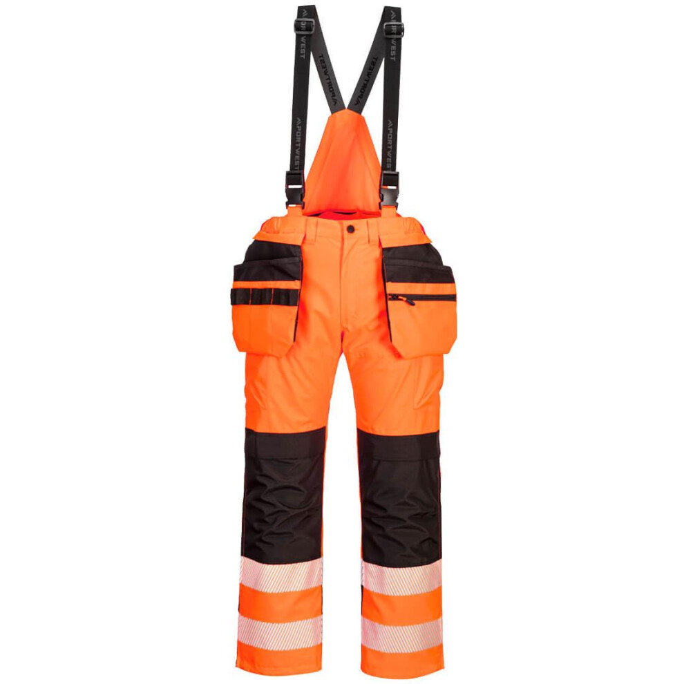 (38R, Orange/Black) Portwest Mens PW3 Waterproof Hi-Vis Safety Bib And Brace Trouser