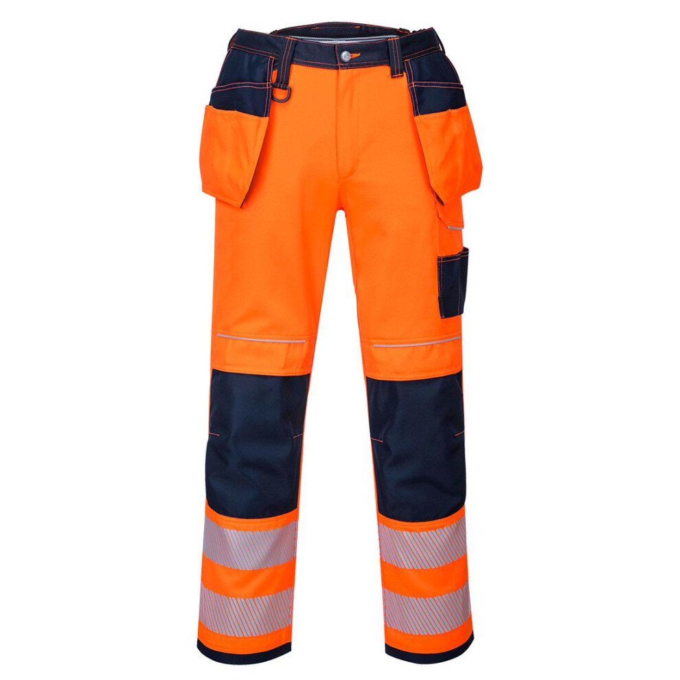 (42R, Orange/Navy) Portwest Mens PW3 Hi-Vis Holster Pocket Safety Work Trousers