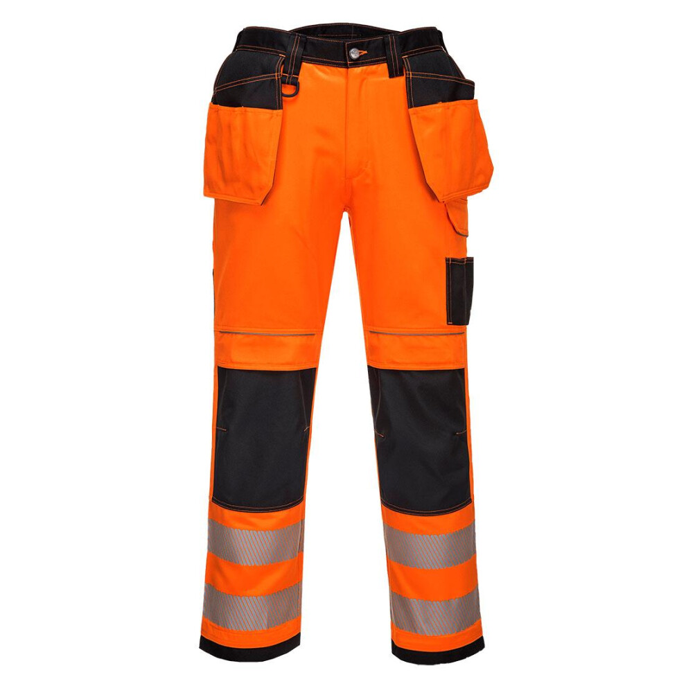 (34R, Orange/Black) Portwest Mens PW3 Hi-Vis Holster Pocket Safety Work Trousers