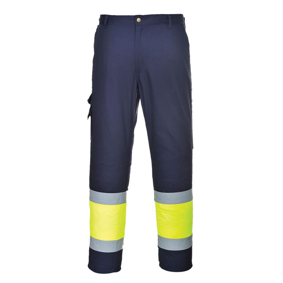 (3XL R, Yellow/Navy) Portwest Mens Contrast Hi-Vis Work Trousers