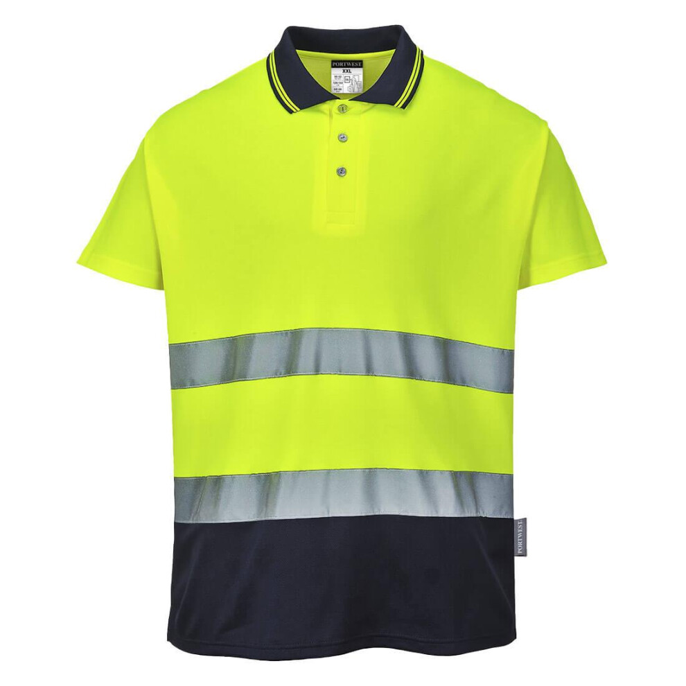 (XXL, Yellow/Navy) Portwest Mens Contrast Hi-Vis Comfort Polo Shirt