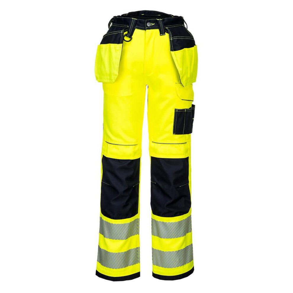 (38R, Yellow/Black) Portwest Mens PW3 Hi-Vis Stretch Holster Pocket Trousers