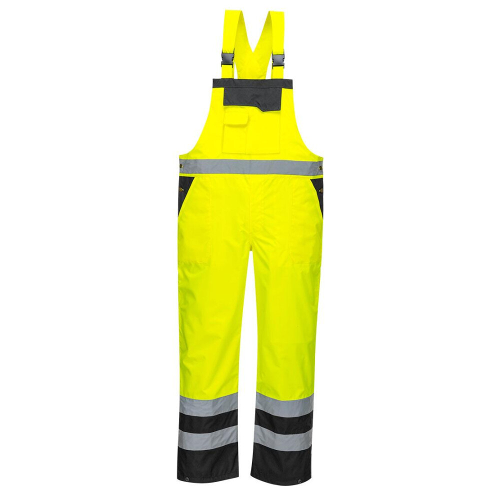 (XXL, Yellow/Black) Portwest Mens Rain Contrast Hi-Vis Bib And Brace Overall