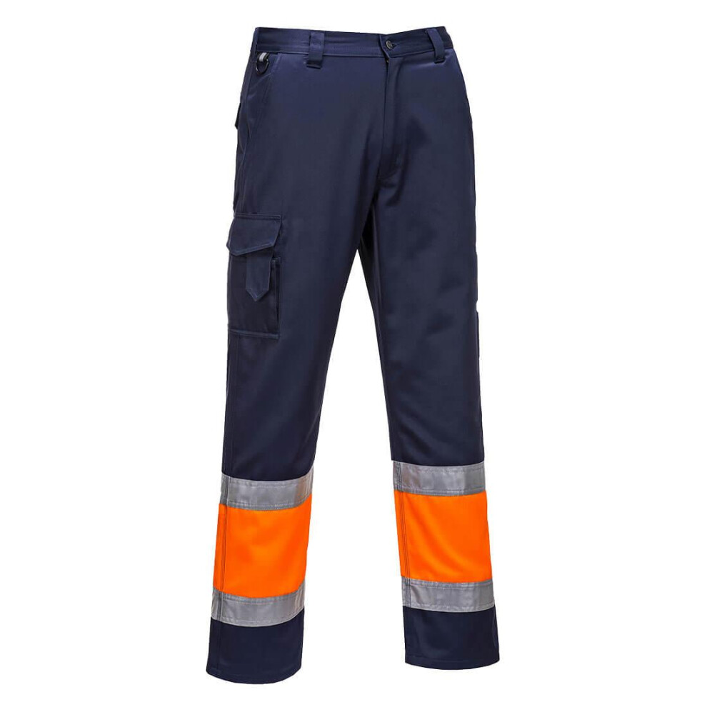 (XL R, Orange/Navy) Portwest Mens Contrast Hi-Vis Work Trousers