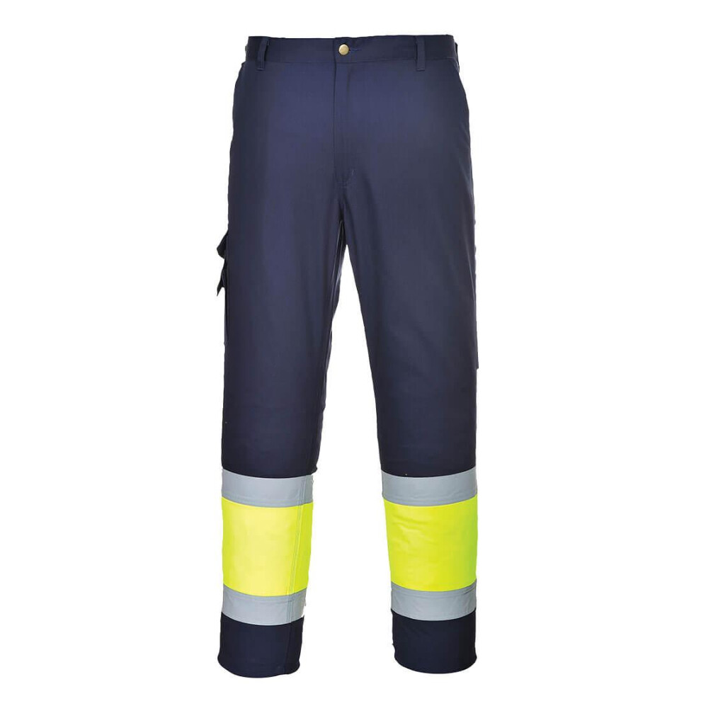 (L R, Yellow/Navy) Portwest Mens Contrast Hi-Vis Work Trousers