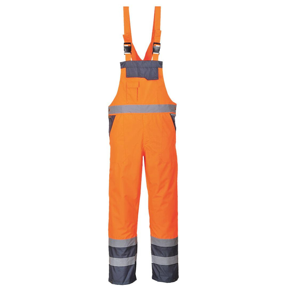 (S, Orange/Navy) Portwest Mens Rain Contrast Hi-Vis Safety Bib And Brace Overall