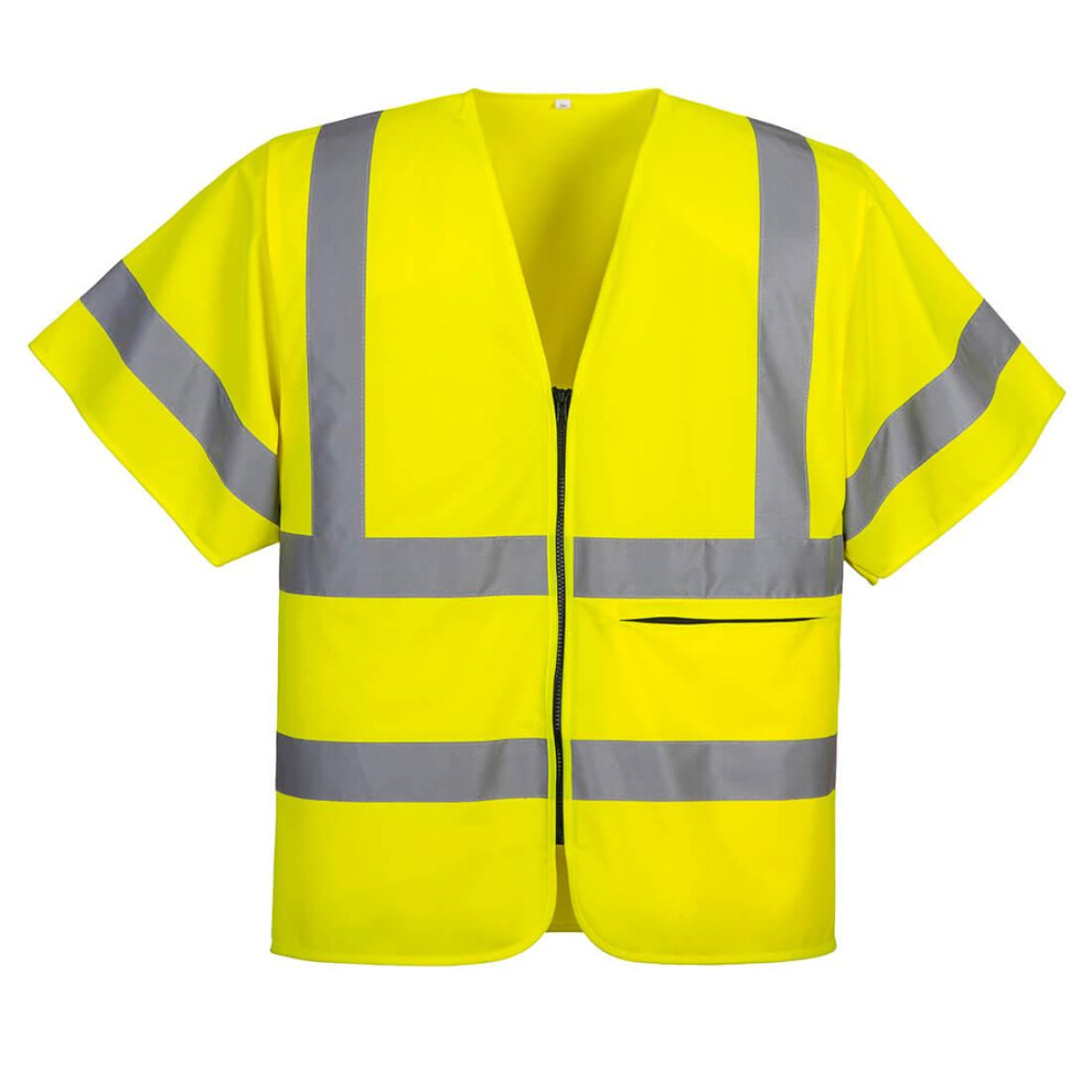 (M, Yellow) Portwest Mens Band & Brace Zip Front Short-Sleeved Hi-Vis Vest