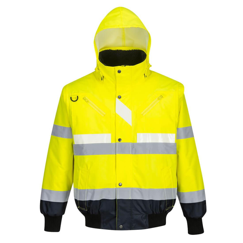 (S, Yellow/Navy) Portwest Mens Glowtex Hi-Vis 3 In 1 Bomber Jacket