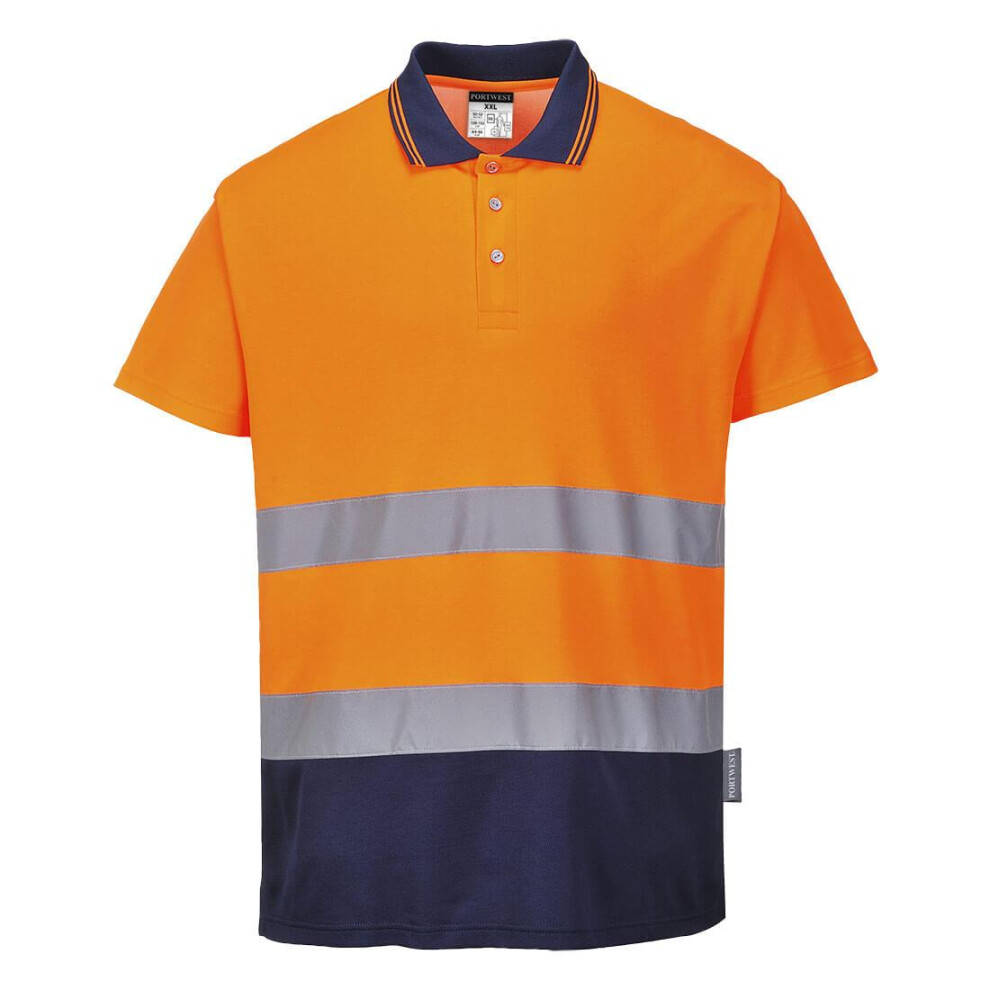 (L, Orange/Navy) Portwest Mens Contrast Hi-Vis Comfort Safety Polo Shirt