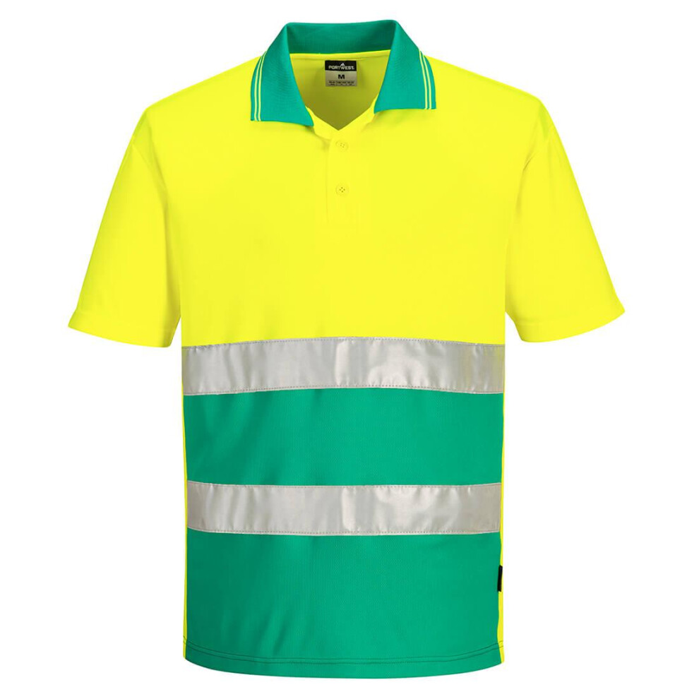 (M, Yellow/Teal) Portwest Mens Contrast Lightweight Hi-Vis Polo Shirt