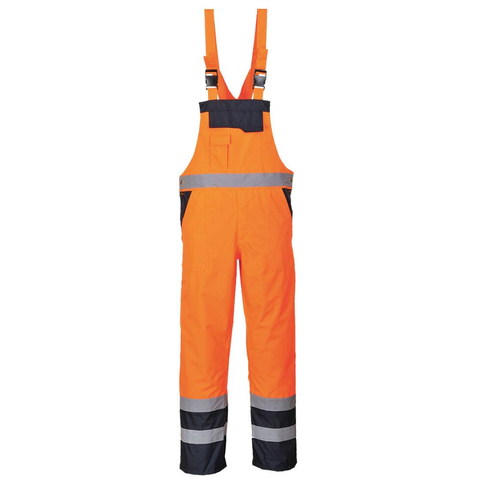 (XL, Orange) Portwest Mens Contrast Hi-Vis Safety Bib And Brace Overall