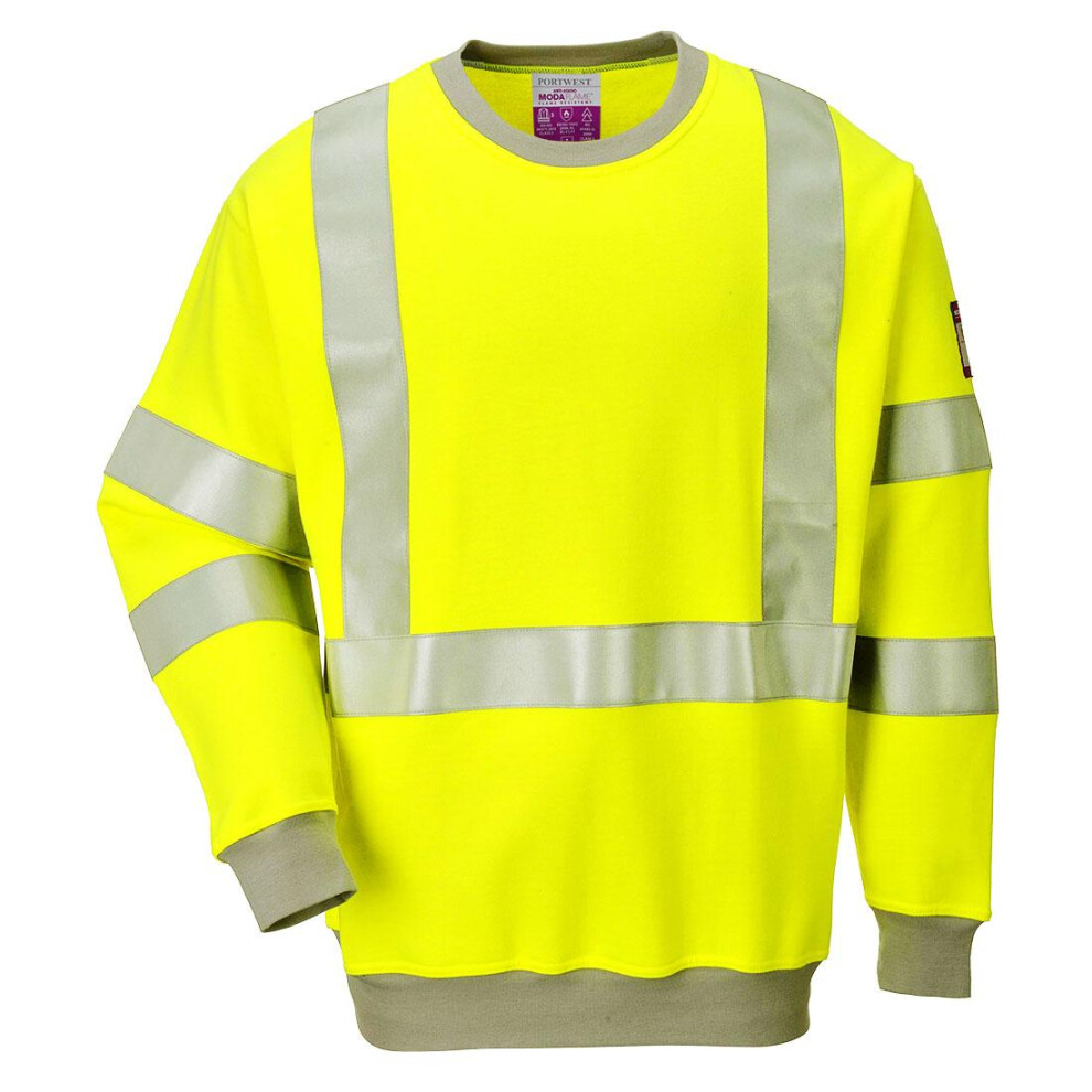 (XL, Yellow) Portwest Mens Flame Resistant Hi-Vis Sweatshirt