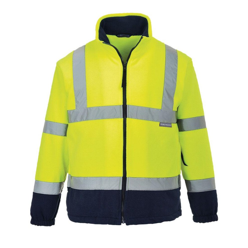 (S, Yellow/Navy) Portwest Mens Contrast Fleece Hi-Vis Coat