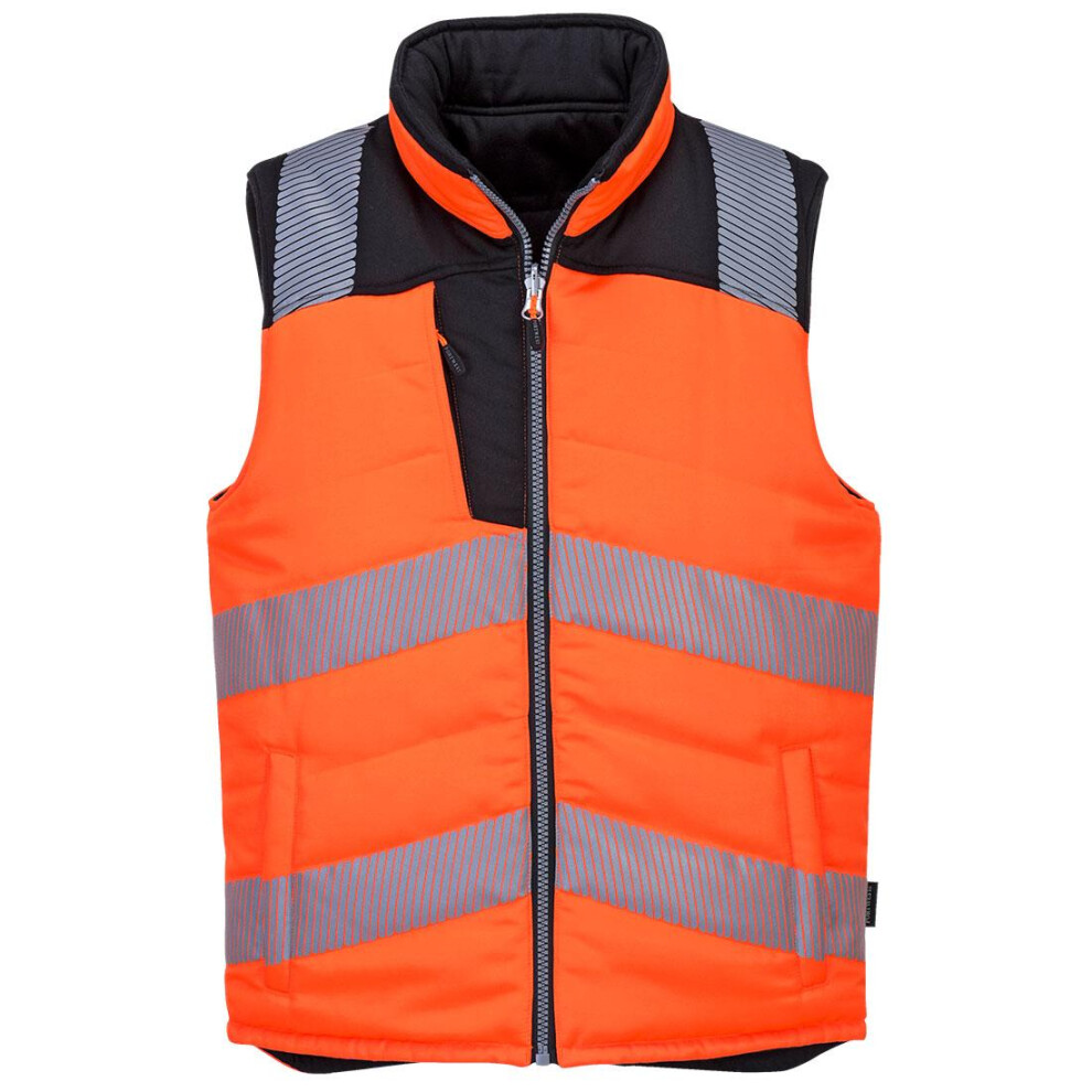 (3XL, Orange/Black) Portwest Mens PW3 Reversible Hi-Vis Safety Body Warmer